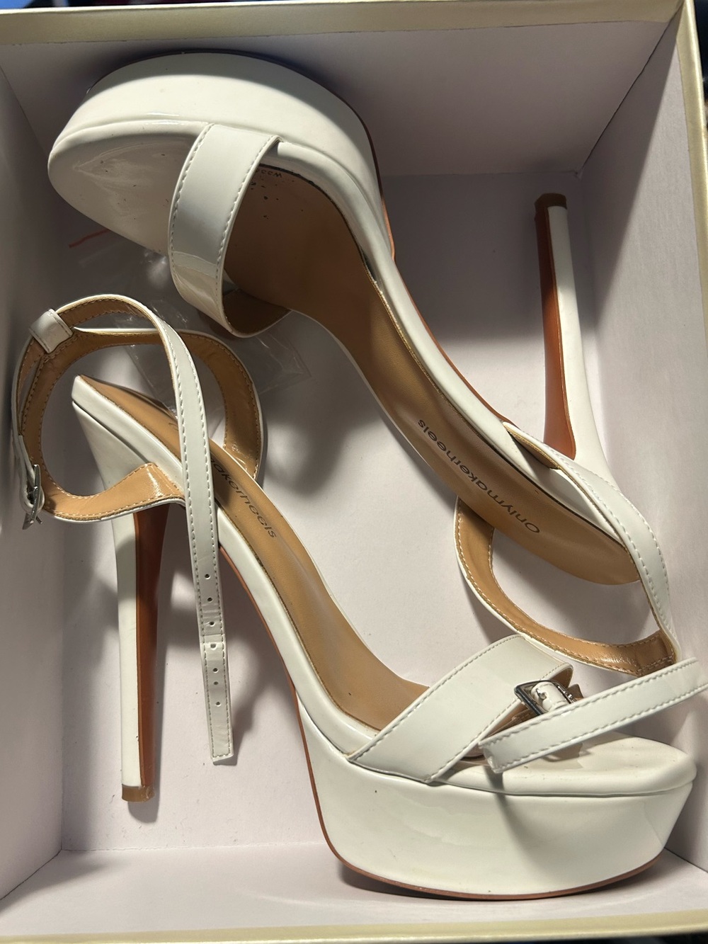 White High Platform Ankle-Strap Stiletto Sandals